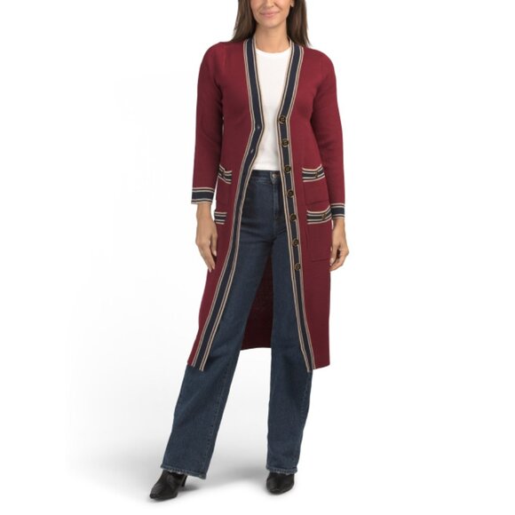 VERTIGO Navy/red Wool Blend Collegiate Coatigan - Picture 1 of 2